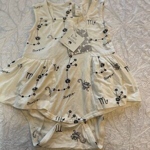 NWT Kate Quinn White Print Bubble Tank Romper with Black Zodiac (Scorpio) Print